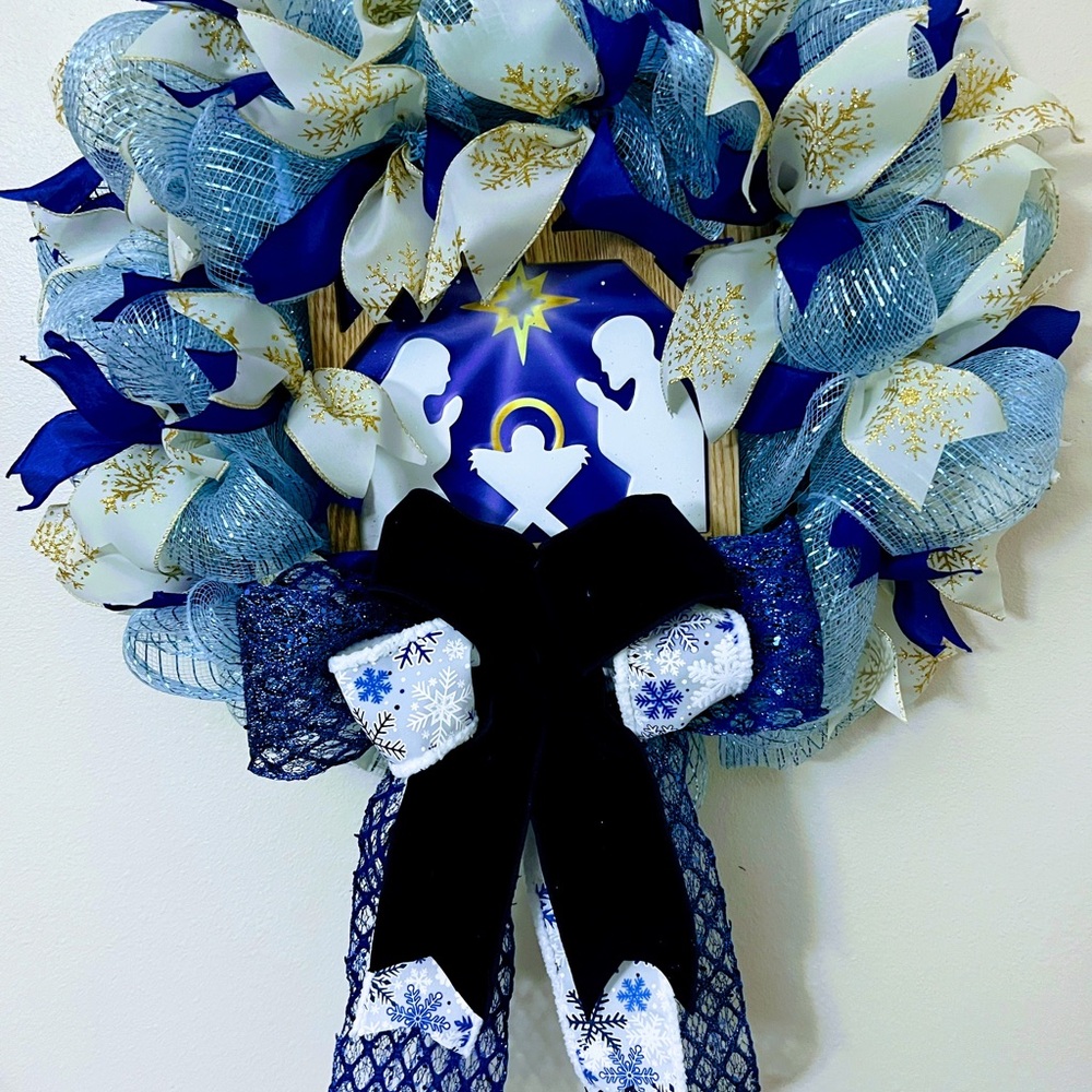 Blue and White Holiday Wreath